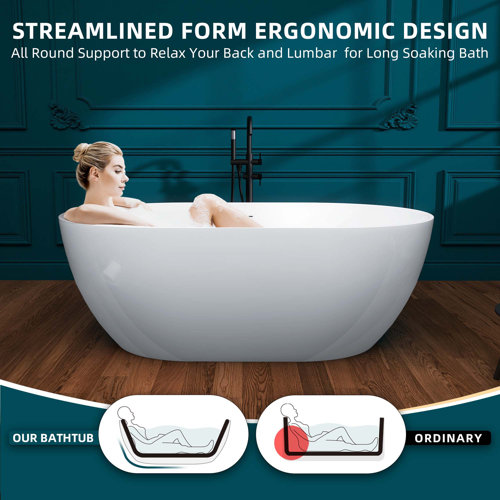 GETPRO 51'' x 27.5'' Freestanding Soaking Acrylic Bathtub Wayfair
